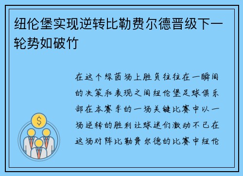 纽伦堡实现逆转比勒费尔德晋级下一轮势如破竹